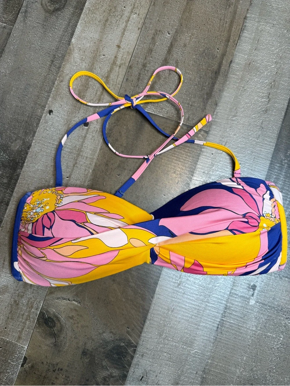 NWOT Trina Turk Breeze Pink & Yellow Floral High-Waist Bandeau Bikini Set sz 10